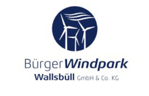 Logo der BürgerWindpark Wallsbüll GmbH & Co. KG zeigt Windenergieanlagen auf blauem, runden Hintergrund