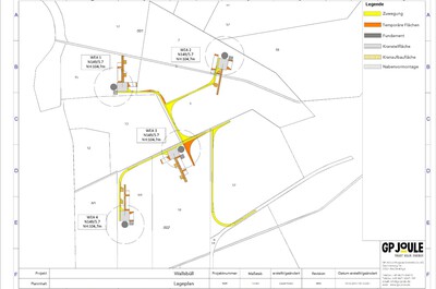 Insgesamt 4 WEA des Herstellers Nordex (4x N149/5.X -5,7 MW) Gesamtleistung: 22,8 MW